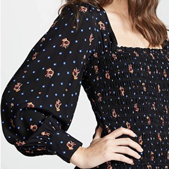 NWT Free People Black combo floral print two Faces Mini Dress - Picture 4 of 9